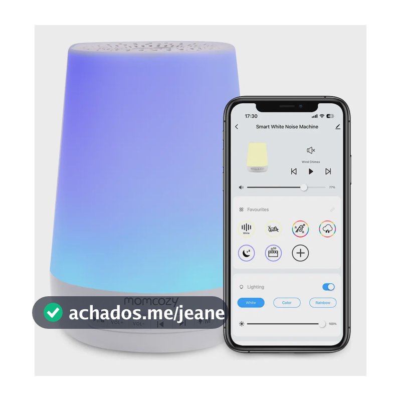 Máquina de ruído branco Momcozy para bebês dormindo com design de aplicativo em cores brancas