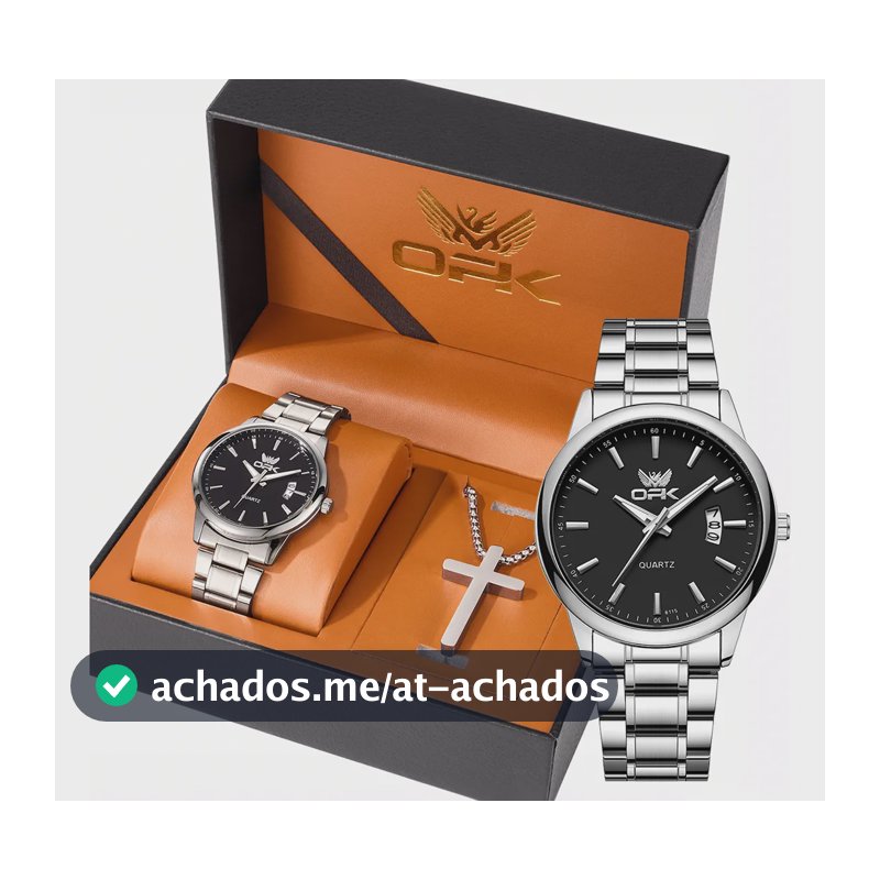 Opk Original Conjunto De Relógio E Colares Masculino 6010 Prateado Preto