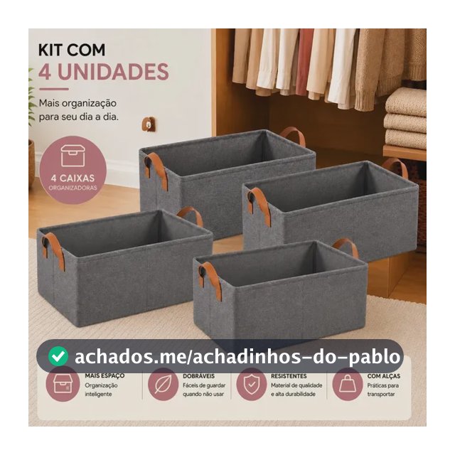 Kit 4 Caixas Organizadora para Guarda Roupa e Gavetas Cesto Organizador Multiuso de Roupas Íntimas e Camisas