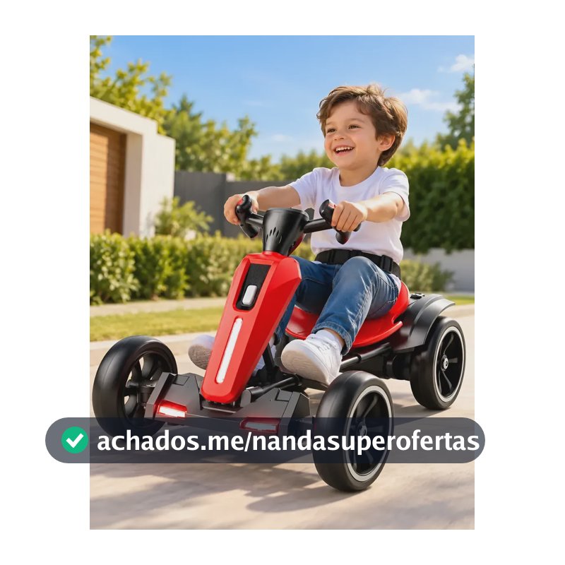 Kart Infantil Eletrico 4 Rodas Som Motor Led Colorido Musica Vermelho