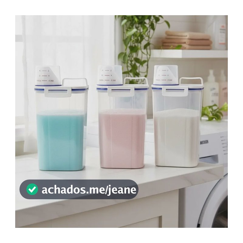 Kit 3 Potes Dispenser Hermético 2l Multiuso Lavanderia Porta Sabão Em Pó Com Copo Medidor Bico Dosador E Travas