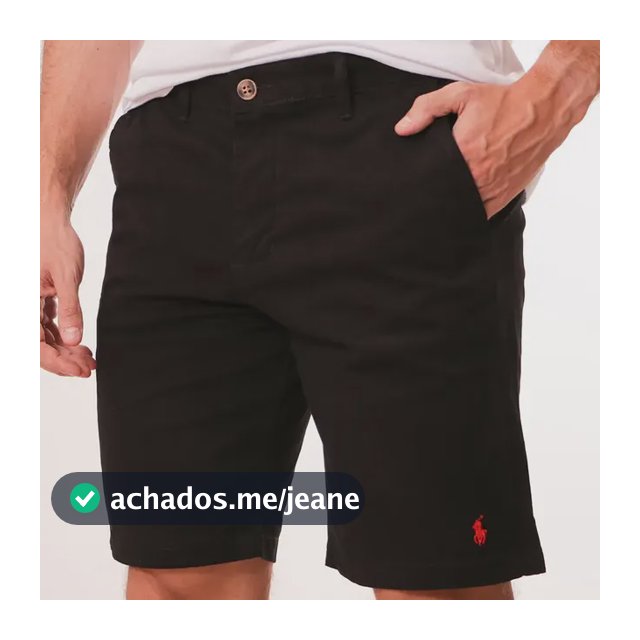 Bermuda Sarja Masculina Preta Short Algodão Polo Original