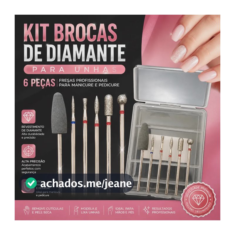 Kit Broca Diamantada Podologia Manicure 6 Unidades Corte Preciso