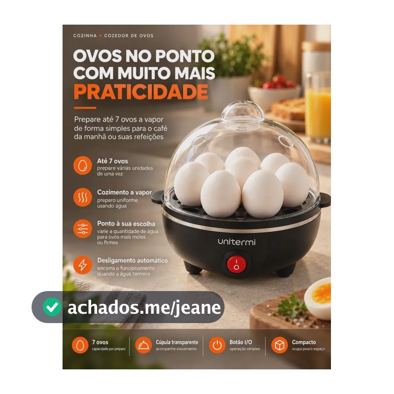 Cozedor de Ovos Elétrico Portátil a Vapor para até 7 Ovos com Desligamento Automático ViaCruz Elétrico