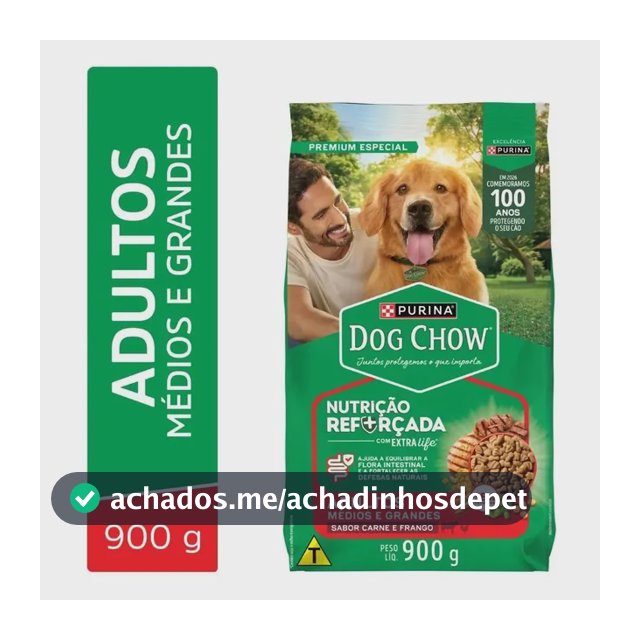 Ração Dog Chow Cães Adulto Médios Grande Carne Frango 900g