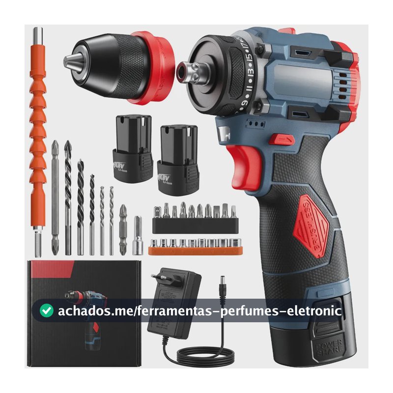Furadeira E Parafusadeira Brushles Portátil Sem Fio 2 bateria 2 em 1 – Furadeira/Parafusadeira sem escovas com 25 acessórios padrão