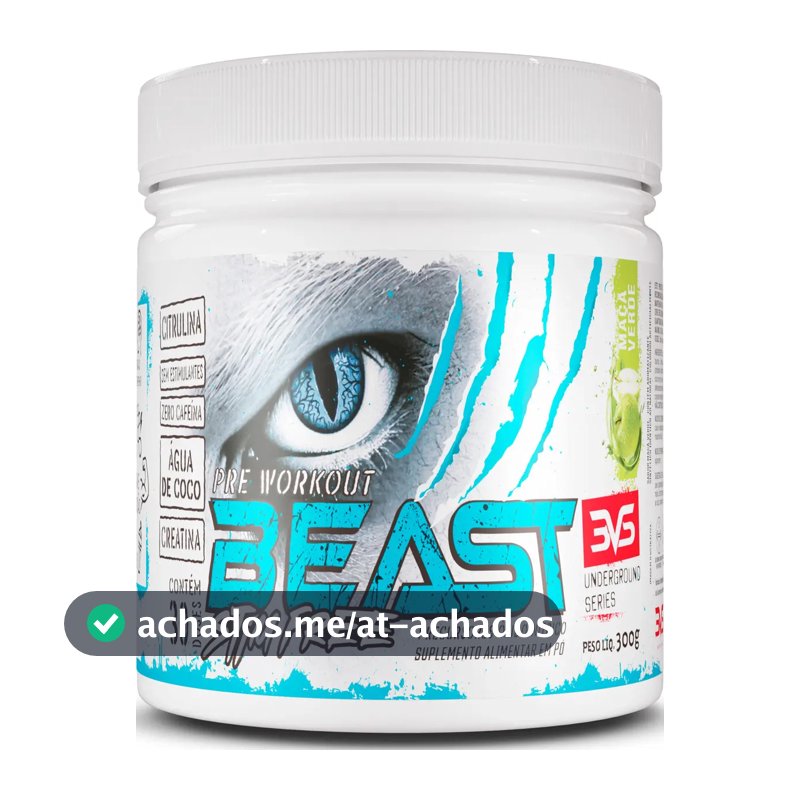 PRÉ TREINO SEM CAFEÍNA BEAST 300g - Sabor Maçã Verde - Fórmula Exclusiva com Citrulina, Beta Alanina, Creatina, Água de Coco, Arginina, Taurina e Tirosina