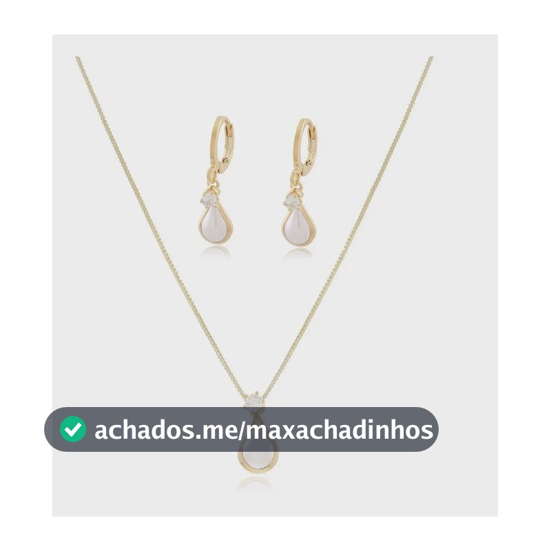 Conjunto Colar E Brinco Click Gota Pérola Folheado Ouro18k Dourado