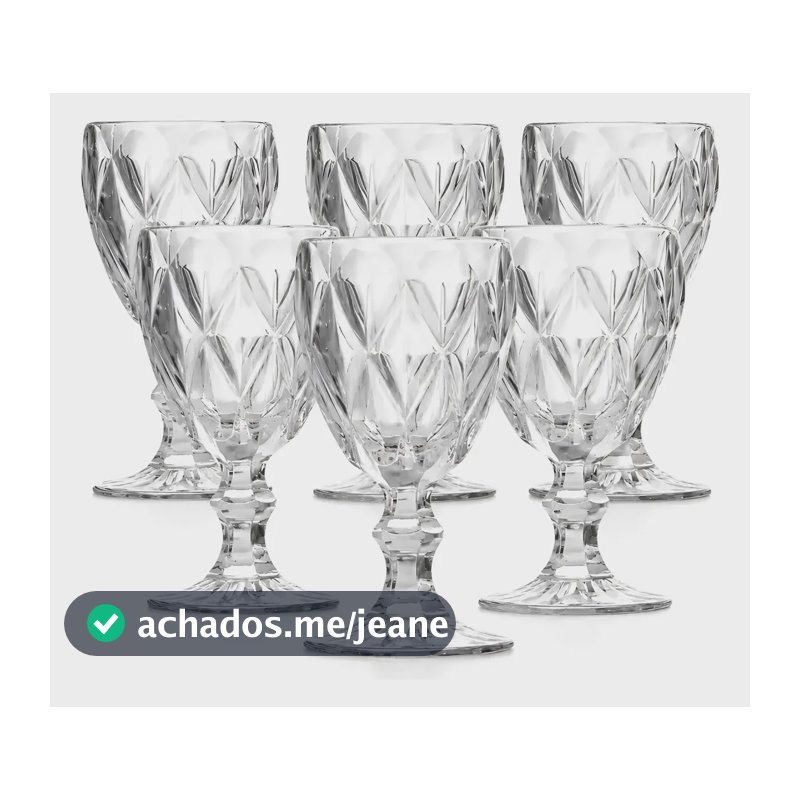 Jogo De Taças Diamante De Vidro 6 Peças 340ml Água Suco Cristal