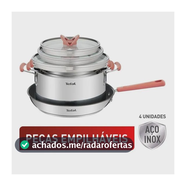 Jogo De Panelas 4 Peças Tefal Opti'space Inox Fundo Triplo