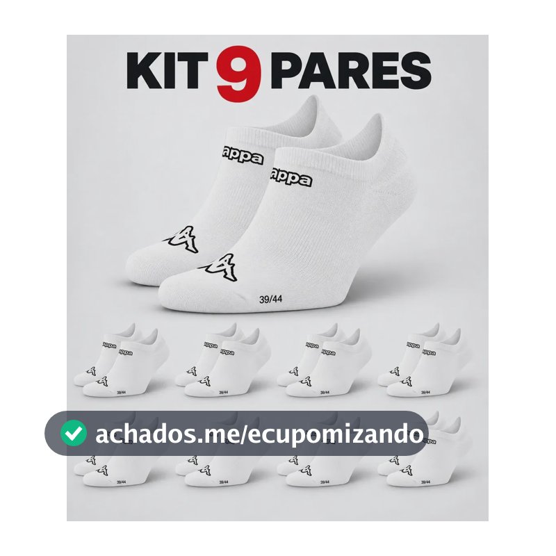 Kit 9 Pares Meias Kappa Sapatilha Soquete Invisível Original Branco 38-43
