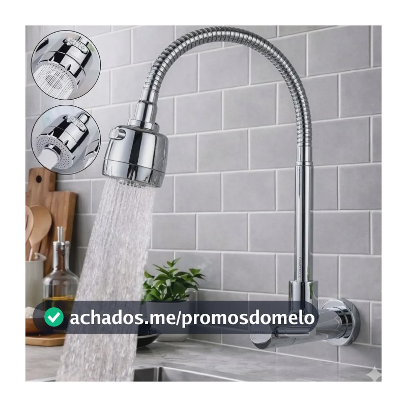Torneira Gourmet Flexível Giratória Cozinha Pia Parede 2 Jatos Cromada - Marca Camperluz