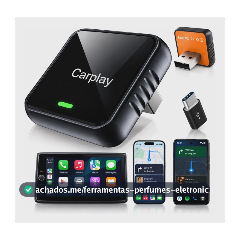 Adaptador Carplay Sem Fio Bluetooth Wifi Plug Play 2 Em 1
