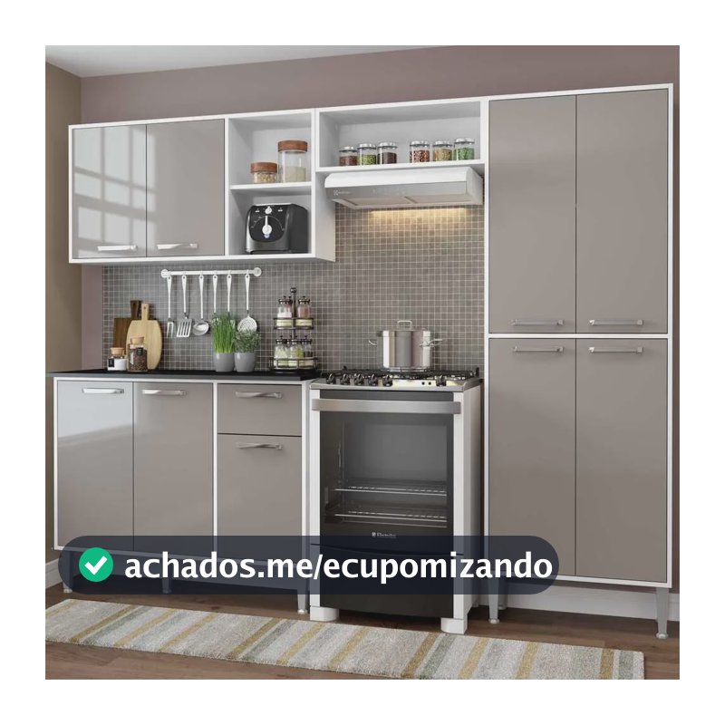Armário de Cozinha Compacta Xangai Multimóveis VM2840 Branco/Lacca Fumê