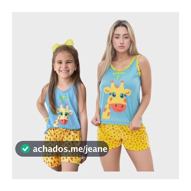 Kit Pijama Mãe E Filha Baby Doll Regata Girafa Conjunto