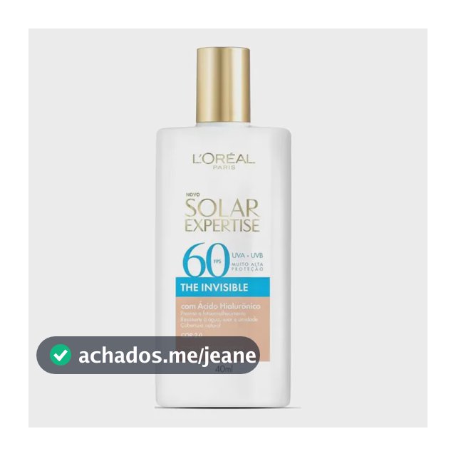 Protetor Solar Facial FPS 60, Textura Aquosa Ultraleve, Proteção Avançada Anti-Idade, Cor 2.0, Expertise The Invisible L’Oréal Paris Solar 40g