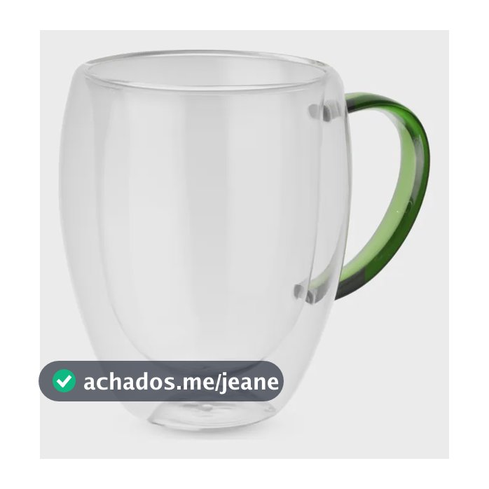 Caneca Vidro Borossilicato 350ml Parede Dupla Alça Colorida Verde Liso