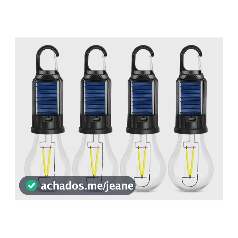 Kit 4 Lâmpadas Solar Led Portátil Luz Forte Emergência 45 Preto