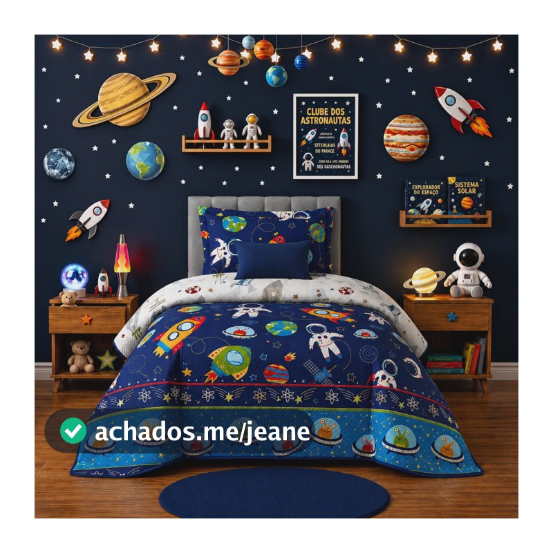 Colcha Cobre Leito Infantil Space Kit 2 Peças Dupla Face Space Astronauta