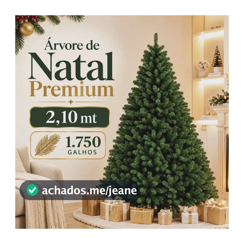 Arvore Natal Pinheiro Imperial Grande Premium 2m e 10cm 1750 Galhos Cheia Pé De Ferro Luxo Verde 2 Metros e 10 - Tamanho 210 cm