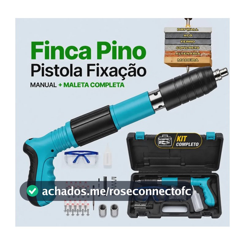Pistola Fixação Finca Pino Ação Direta Pregos + Maleta Epi Pinador Pregador Grampeador Rebitador De Prego Pressão Manual Ferramenta Para Drywal Gesso Concreto Aço Parede Forro Pvc Grampo Kit Premium