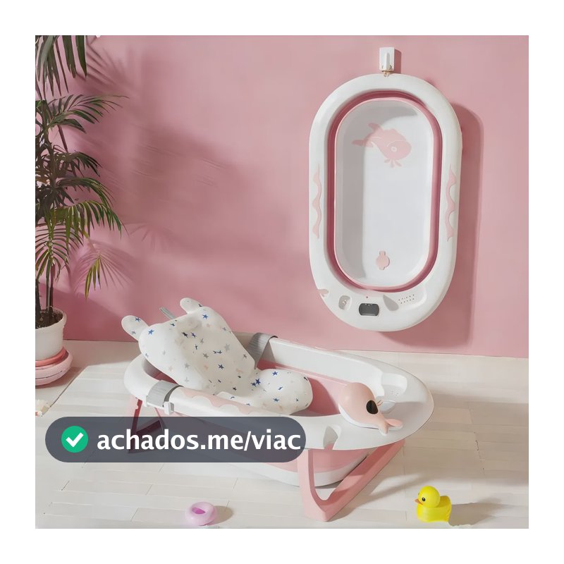 Banheira Dobrável Com Termômetro E Almofada Rosa Rosa Lisa