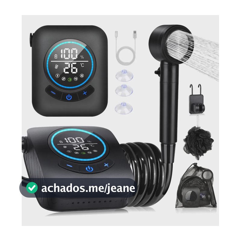 Ducha Spopal Portátil E Recarregável Para Acampamento Praia 8000mah Cabeça de Chuveiro com Ecrã LED, 4 Modos de Pulverização IPX8, chuveiro ao ar livre para caminhadas, viagens, animais de estimação