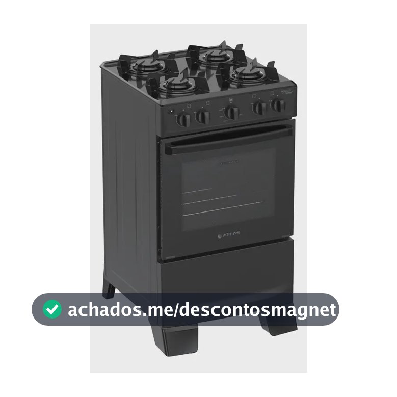Fogão 4 Bocas Atlas Mônaco Lustro Automático Mesa De Aço Esmaltado Preto