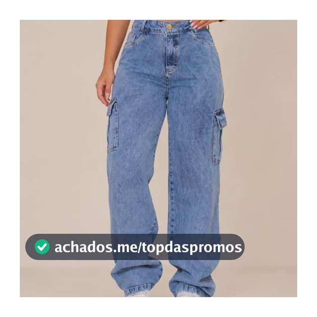 Calça Jeans Feminina Wide Leg Cintura Alta Cargo Pantalona