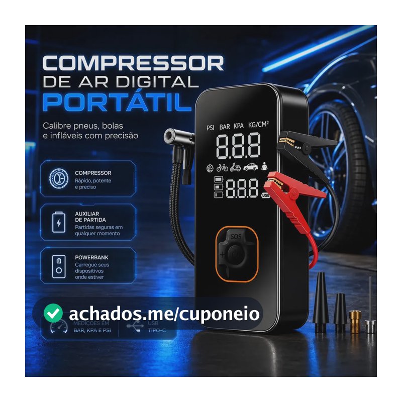 Bomba Elétrica Portátil Digital Para Encher Pneu De Carro Moto Bicicleta Inflador Automotivo Cor Preto