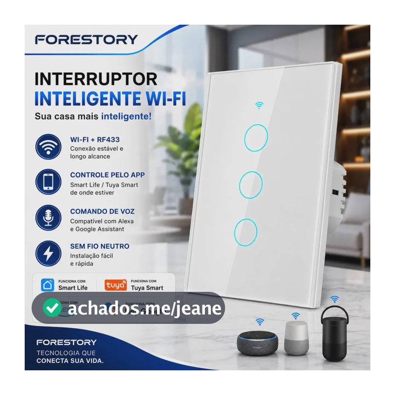 Forestory Interruptor Inteligente Dimmer Wifi 3 Botão Touch Alexa Touch Tuya Smart Life Alexa Google Home Aligenie Yandex Alice Smart Automação Compatível Wifi 2.4ghz Rf433 Bluetooth 100-240v 10a