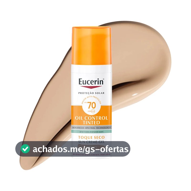 EUCERIN Protetor Solar Facial Oil Control Cor Média FPS 70 50ml, Antioleosidade, Proteção UVA, UVB e Luz Visível, Pele Oleosa