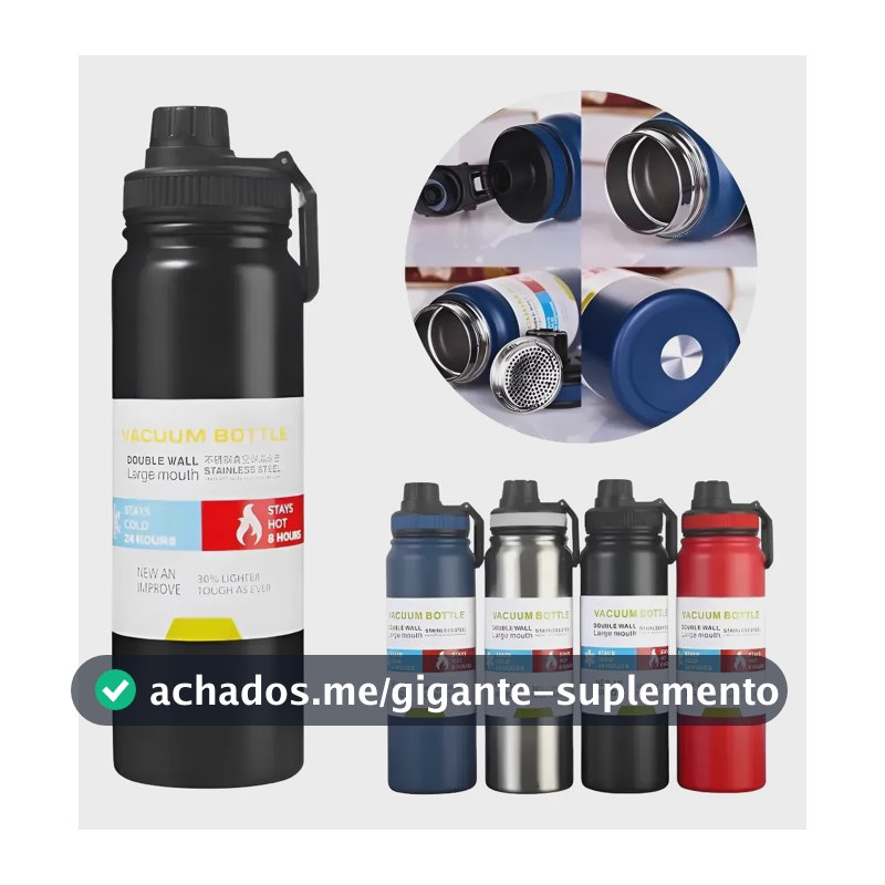 Garrafa Térmica 800ml Água Inox Academia Quente E Frio Preto