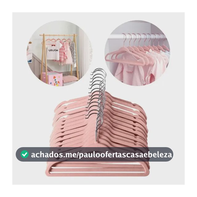 Jogo Cabide Infantil Veludo Kit 10 Peças Criança Bebê Roupa Cor Rosa