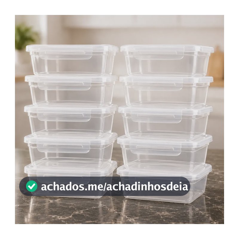 Kit 10 Potes 800ml Tampa Trava Microondas Freezer Transparente