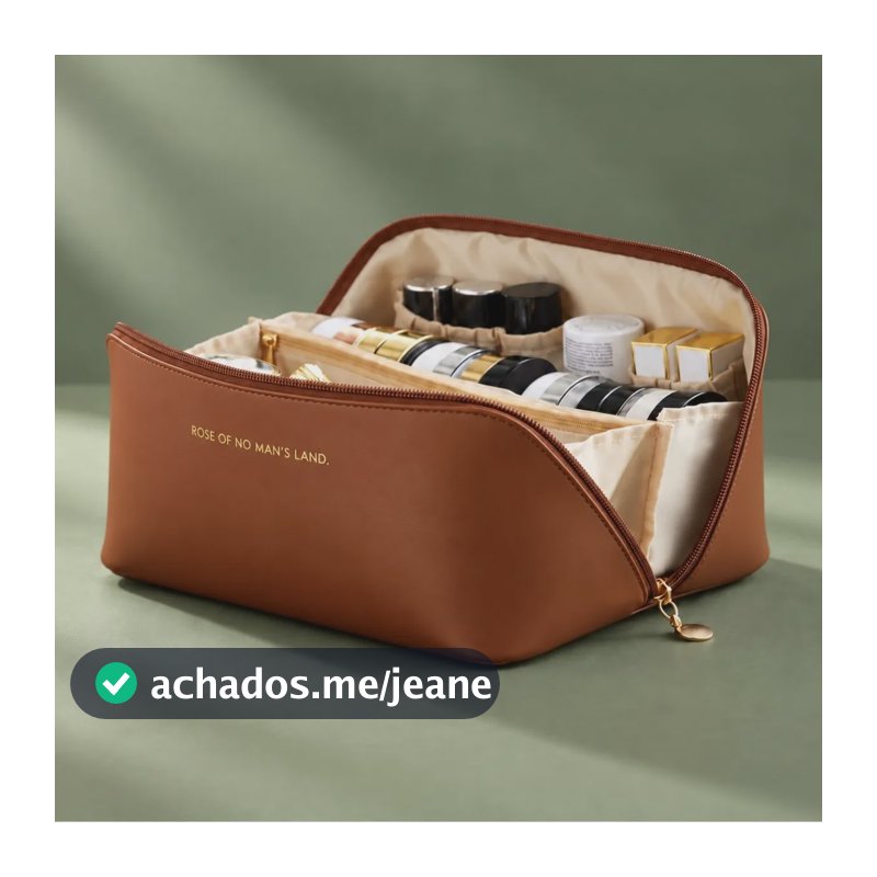 Bolsa Necessaire Feminina Organizadora Maquiagem Viagem Tkla Marrom Lisa