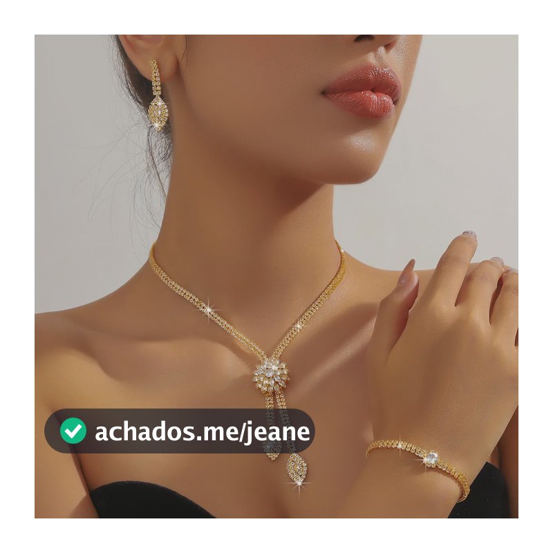 Zircão Flor Jóias Brincos Pulseira Colar Conjunto Dourado