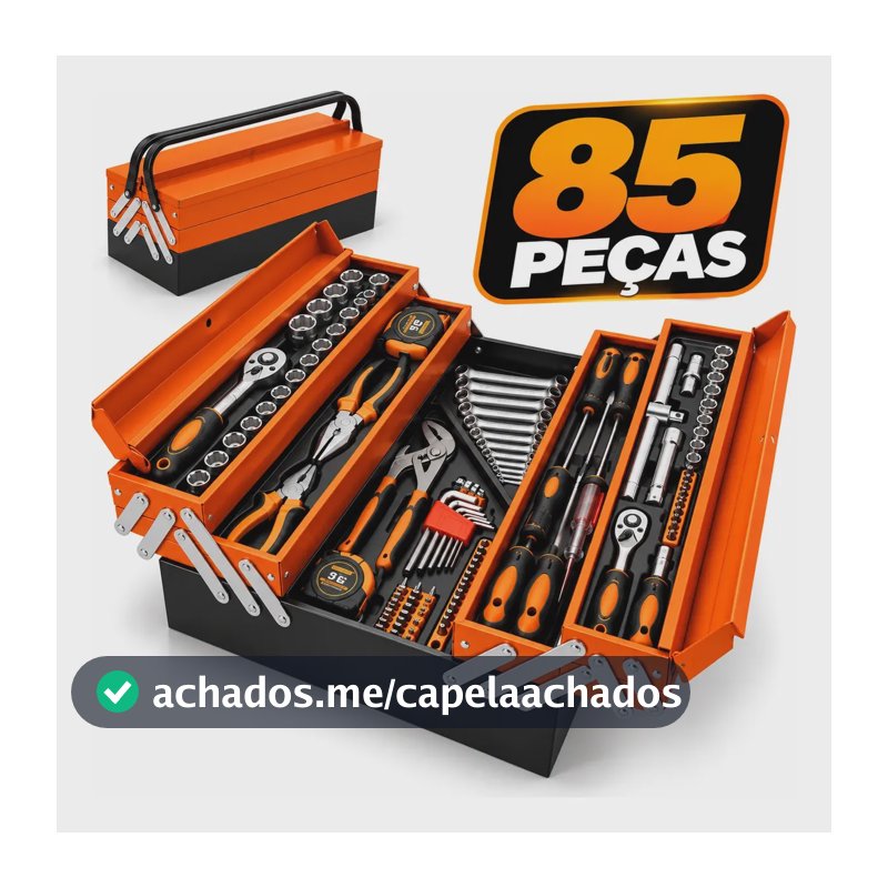 Kit Ferramentas 85 Peças Chaves Soquetes Alicates Maleta Laranja - Preto - Aço
