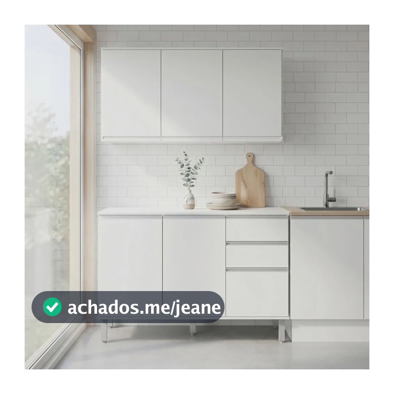 Cozinha Compacta Nina Branca com Armário Aéreo e Balcão para Cozinhas Pequenas