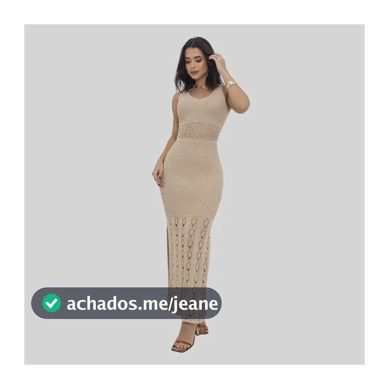 Vestido Longo Tricot Alcinha Fenda Elegante Lançamento Verão Creme Único