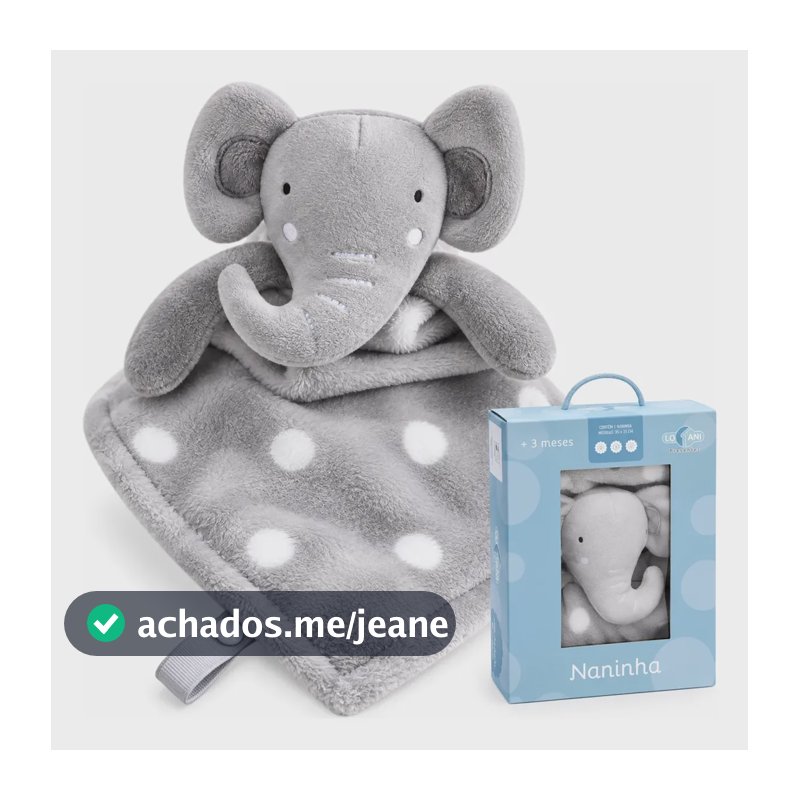 Naninha Elefante Pelúcia Antialérgico Prendedor De Chupeta Elefante Cinza