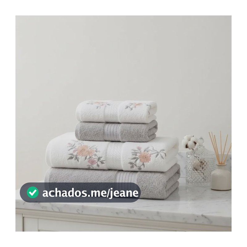 Jogo De Toalhas Dohler Prisma Estampadas / 2 Banho + 2 Rosto 1b1r Malu / 1b1r Cinza Lisa