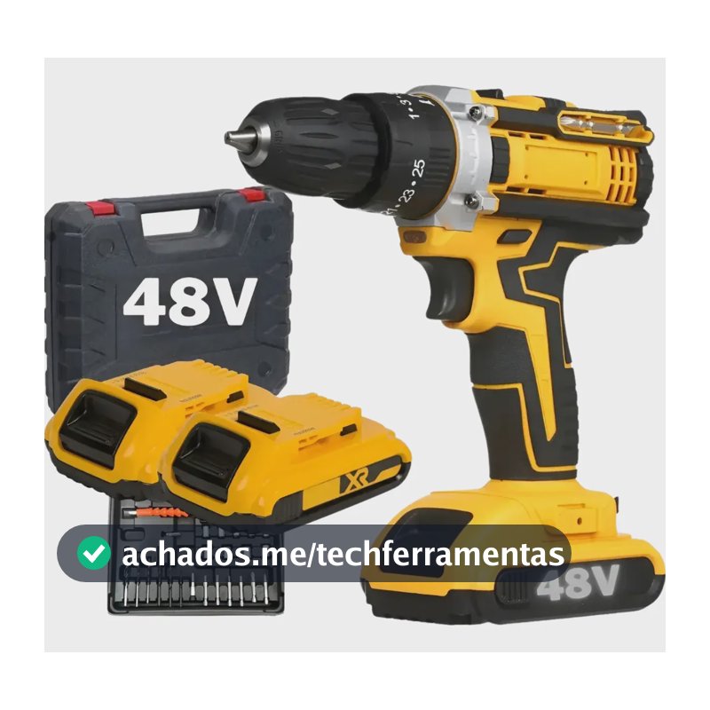 Parafusadeira Furadeira 48v Profissional +2 Baterias +maleta Amarelo 127/220v