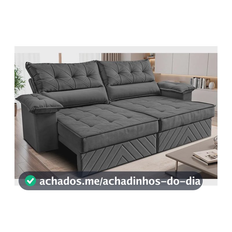 Sofá Retrátil 2,10m Molas E Espuma D33 Thunder. Cama Inbox Cinza Liso