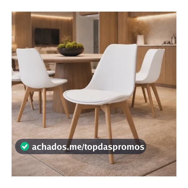 Kit 4 Cadeiras De Jantar Leda Tulipa Com Assento Estofado Leda Branco