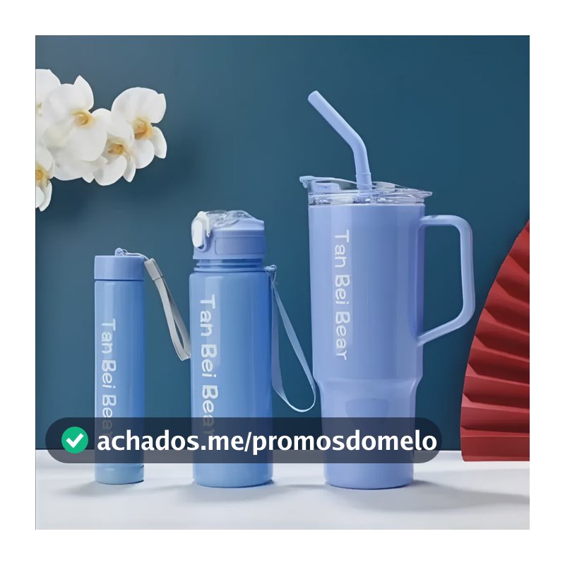 Kit 3 Garrafas Água Academia Corrida Squeeze Motivacional Azul-aço