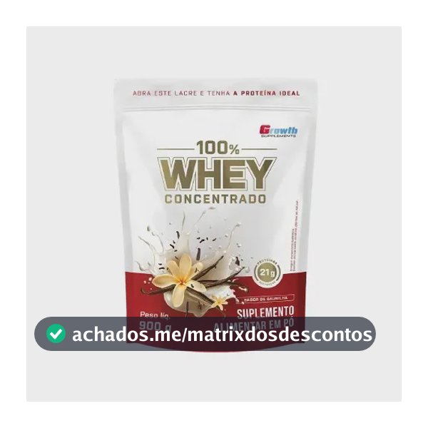 100% Whey Concentrado 900g Growth Supplements Baunilha