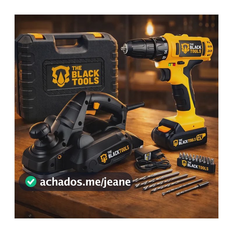Kit Plaina Elétrica Profissional 780W 16500 Rpm + Parafusadeira A Bateria 12V 3/8” Bivolt 1350 Rpm The Black Tools