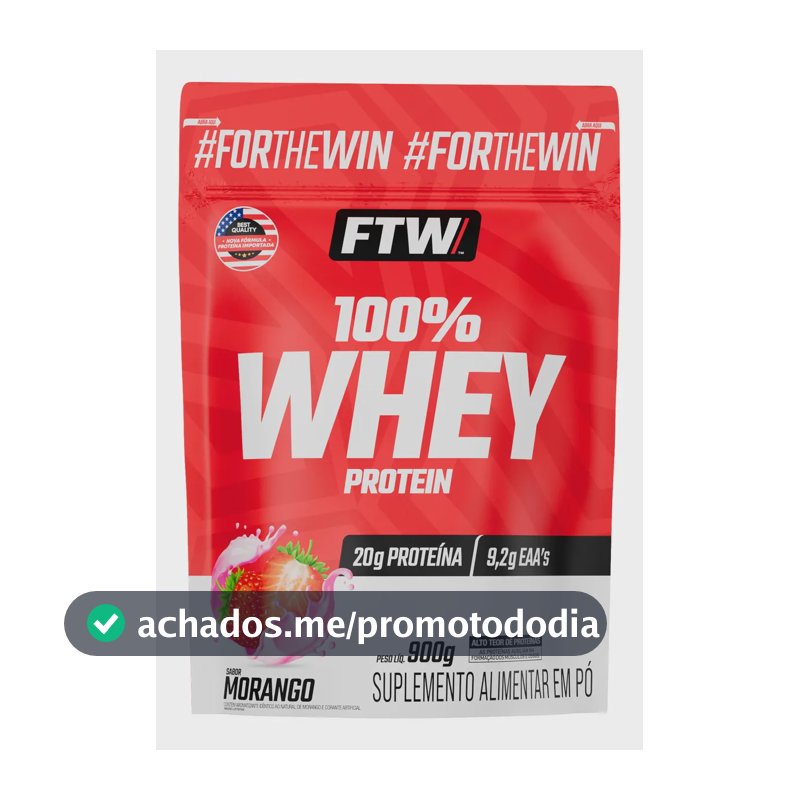 Whey Protein 100% Concentrado Refil 900g Sabor Morango - FTW