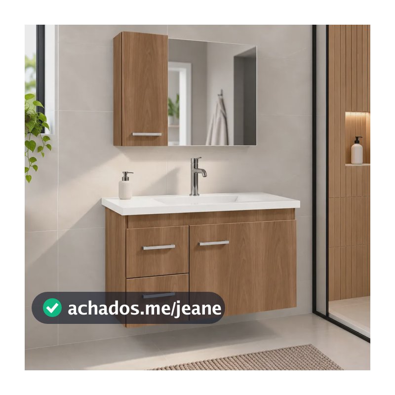 Gabinete Para Banheiro 72cm Com Cuba Pia e Espelho Montado Quality Fimap